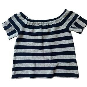 Madewell Off The Shoulder Shirt‎ Women Medium Navy Blue Stripe Short Sleeve